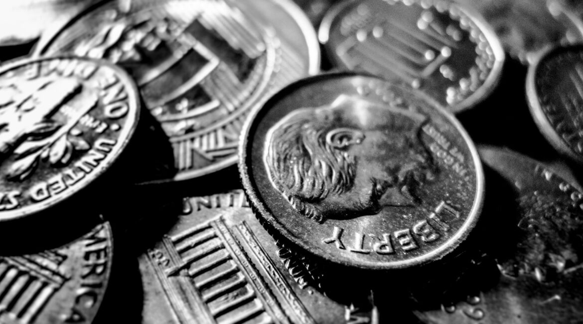 macro photo of round silver-colored coins