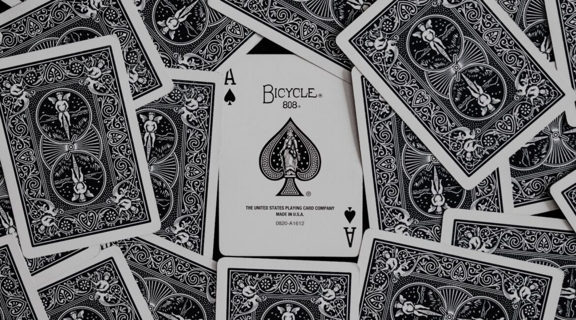 white and blue playing cards